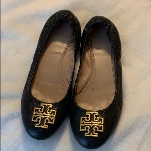 Black Tory Burch Flats with gold emblem